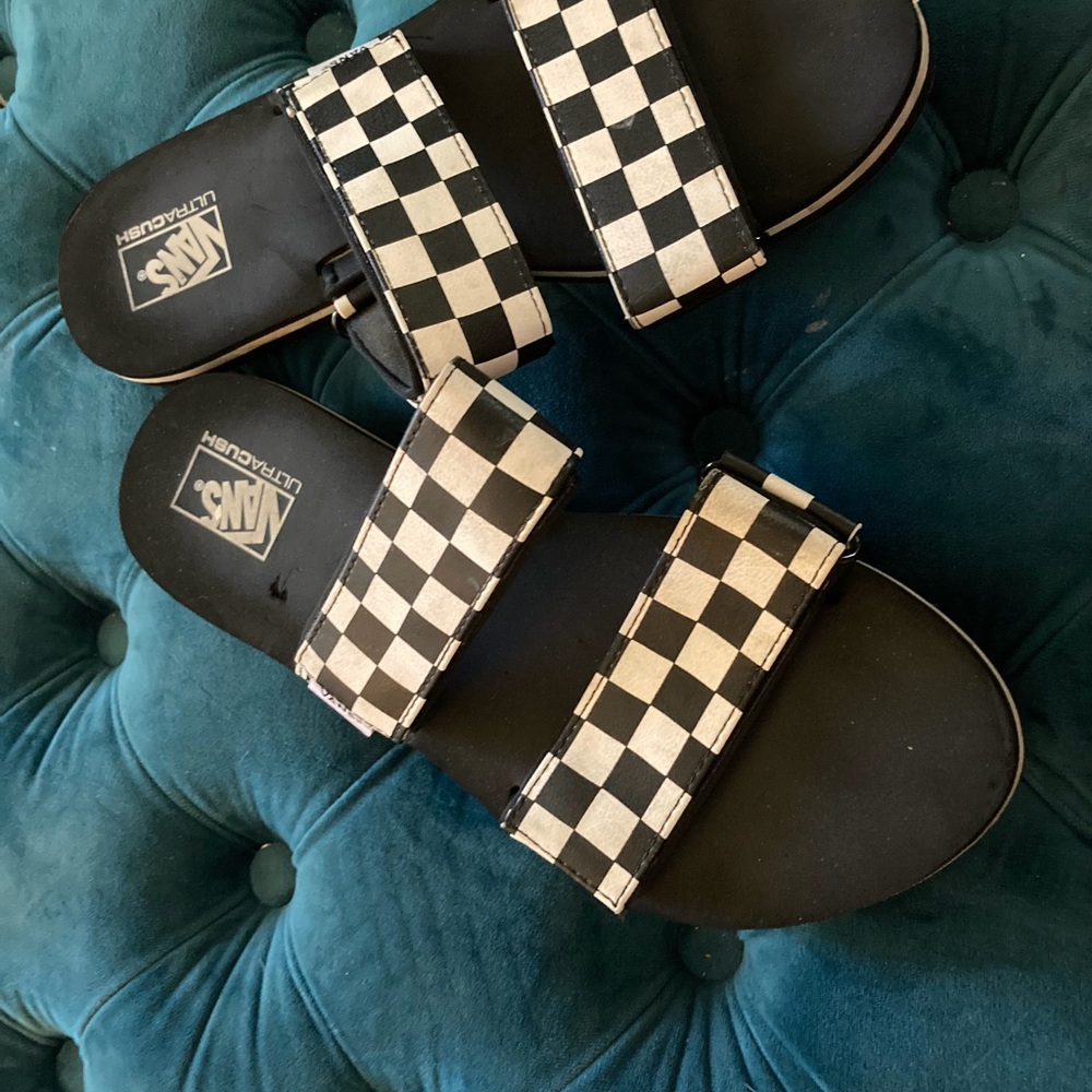 Vans Black & White Checkerboard Double-Strap Slides